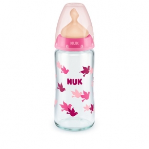 NUK First Choice - стъклено шише Temperature Control 240мл. с каучуков биберон за хранене 0-6мес.